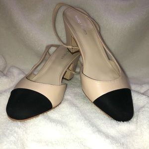 Marc Fisher | Laynie Slingback Pumps, cream with black toe cap sz 8.5